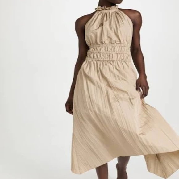 RAMY BROOK Delany Crinkle Taffeta Maxi Dress in Flax Size Small New - Picture 4 of 6